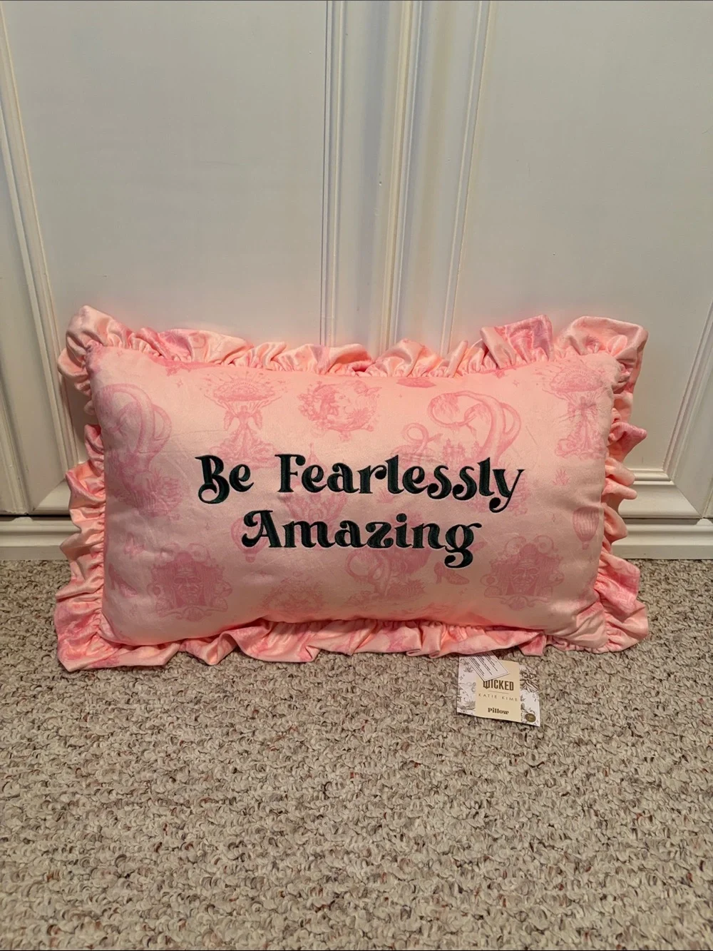 Ruffled Pink 'Be Fearlessly Amazing' Decorative Accent Pillow from Wicked